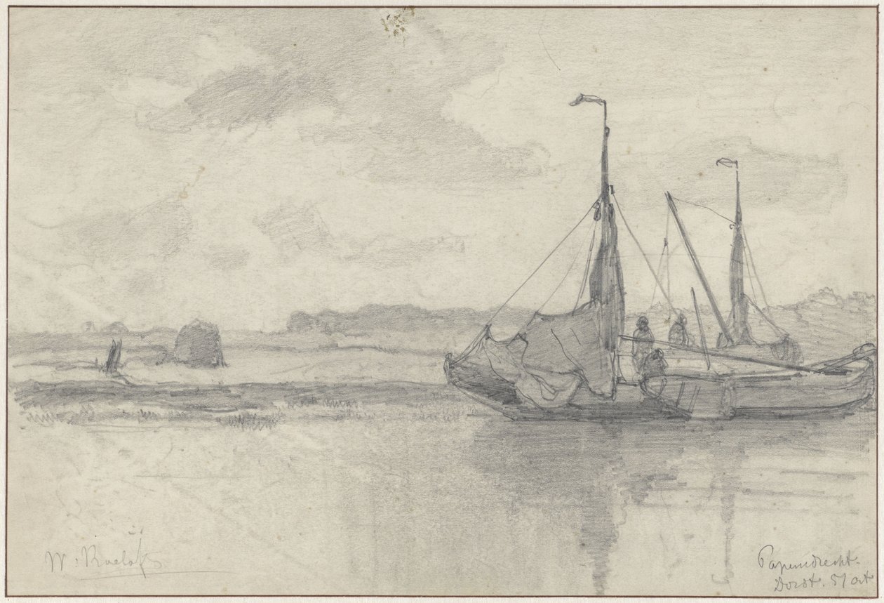 Fishing Boats in a Landscape at Papendrecht by Willem Roelofs (I)