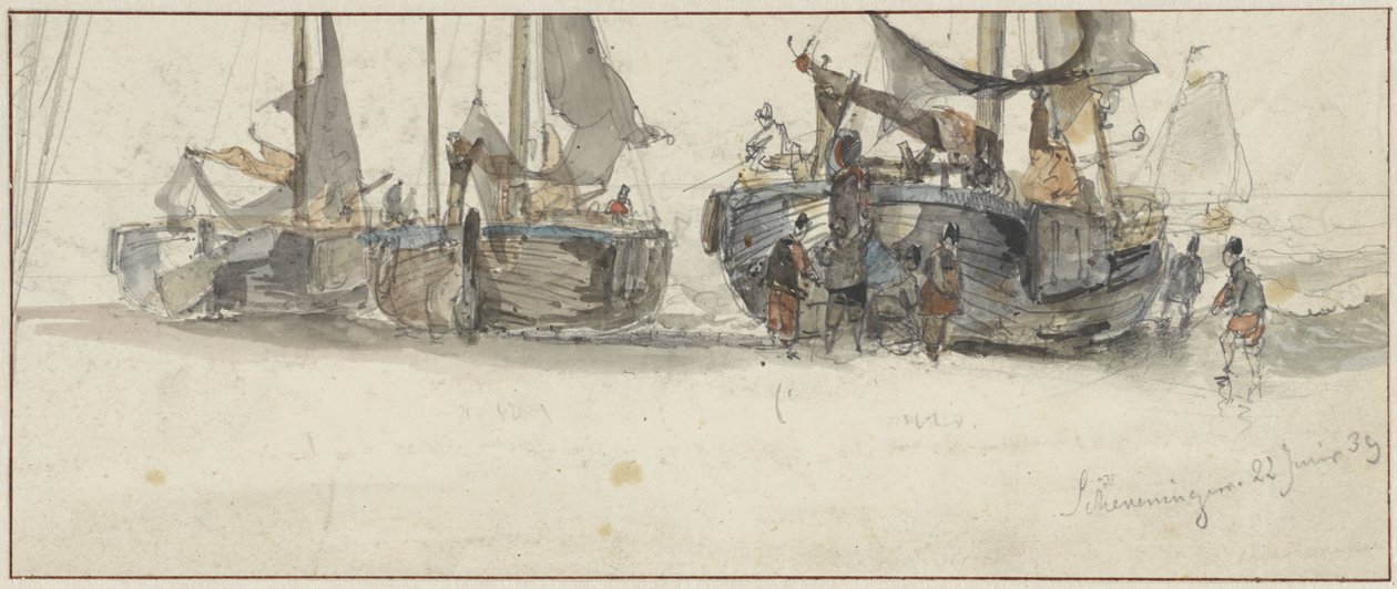 Fishing Boats on the Beach of Scheveningen by Willem Roelofs (I)