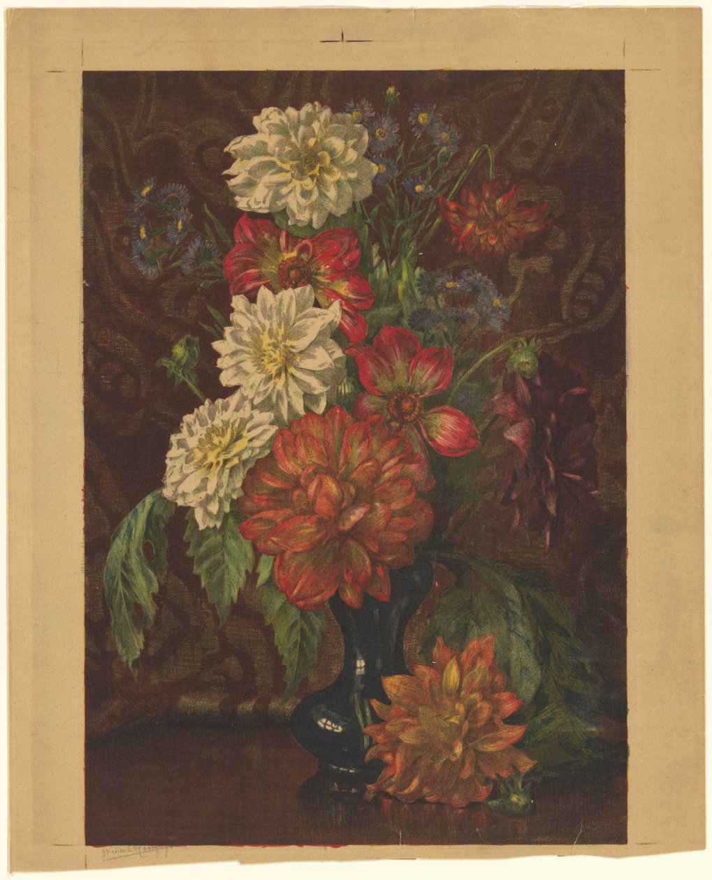 Vase with Dahlias by Willem Roelofs (II) (signed by artist)