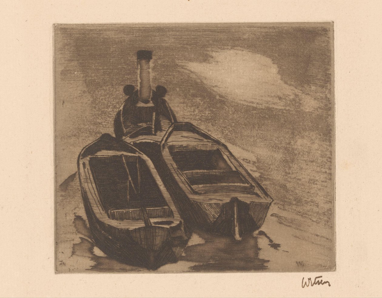 Tugboat with Two Barges by Willem Witsen (signed by artist)