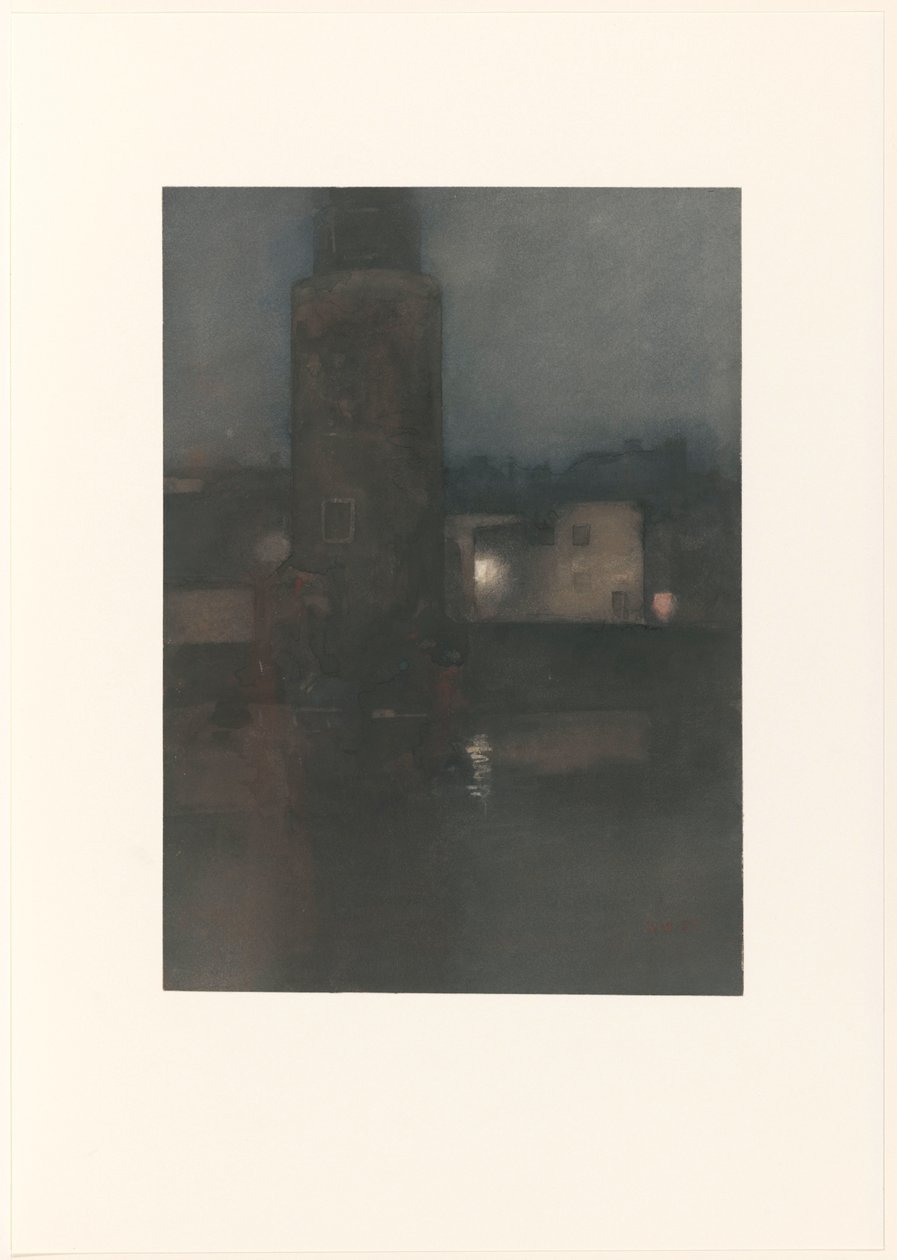 The Montelbaanstoren in Amsterdam at Night by Willem Arnoldus Witsen