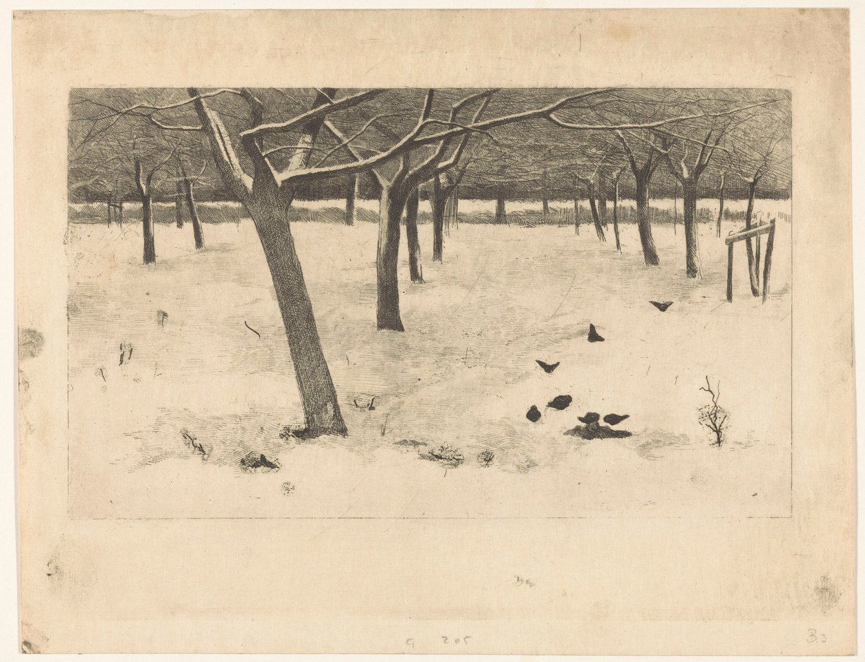 Snowy Orchard with Birds by Willem Arnoldus Witsen