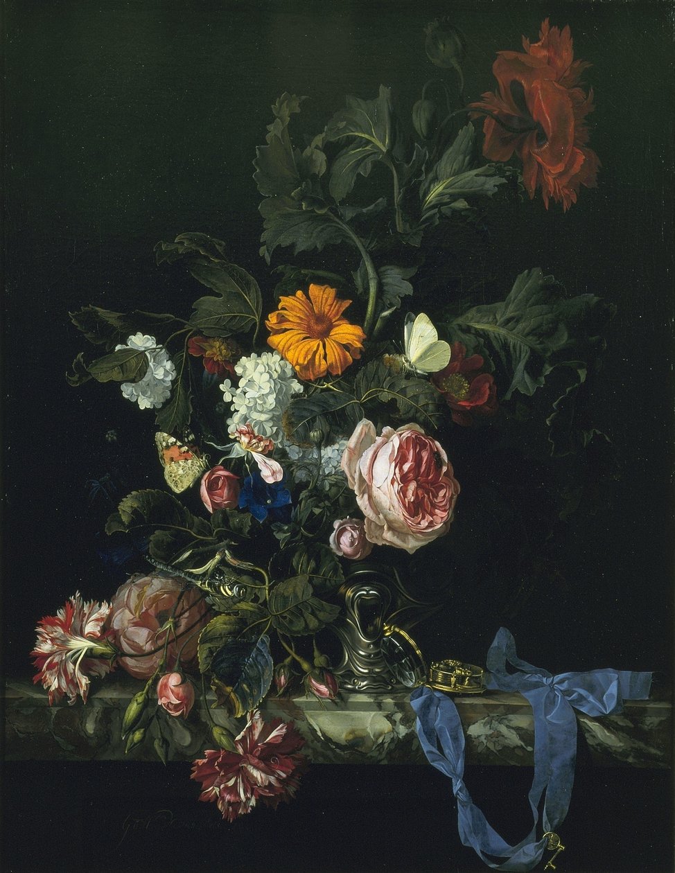 Flower Still Life with a Timepiece by Willem van Aelst