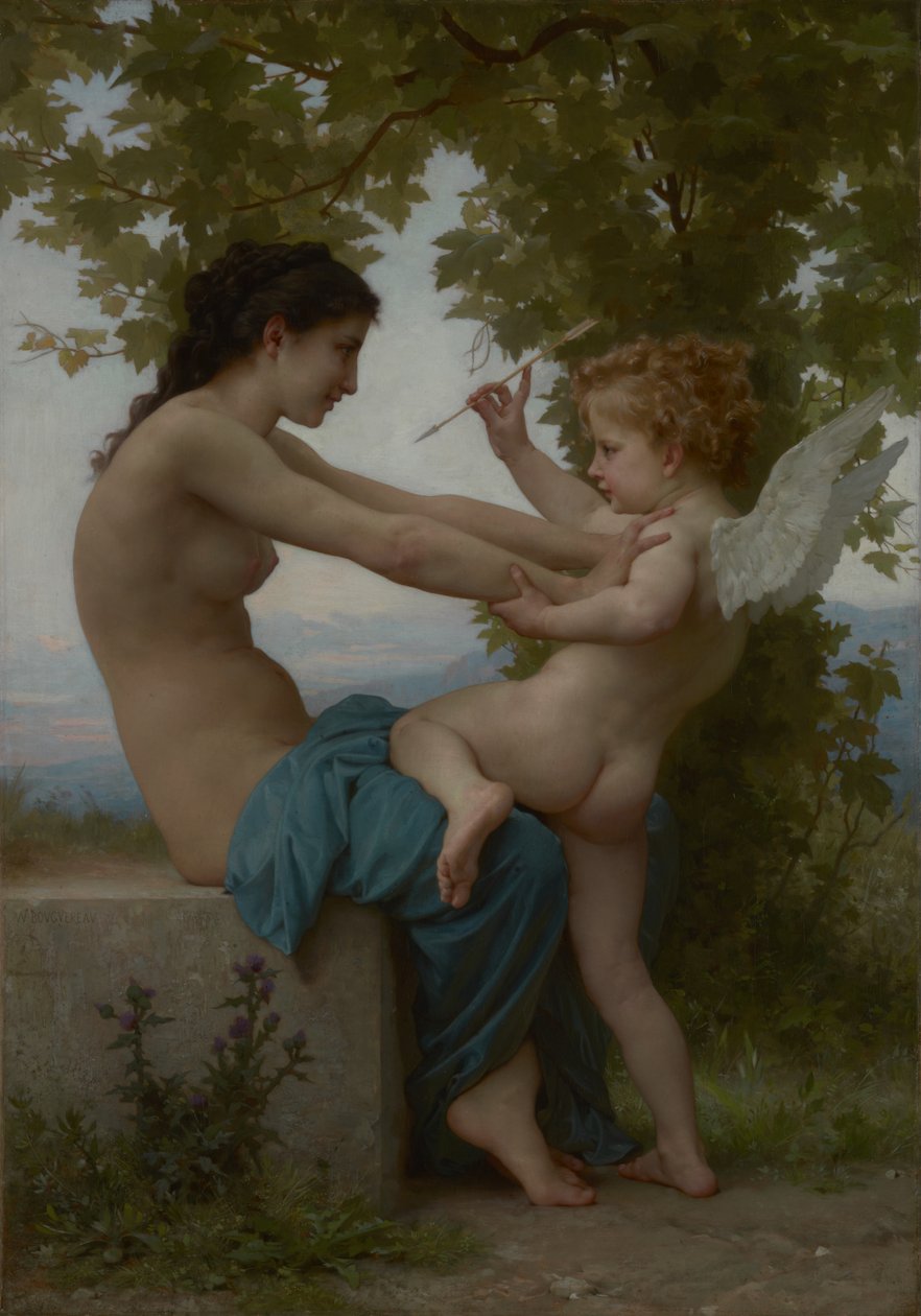 A Young Girl Defending Herself against Eros by William Adolphe Bouguereau