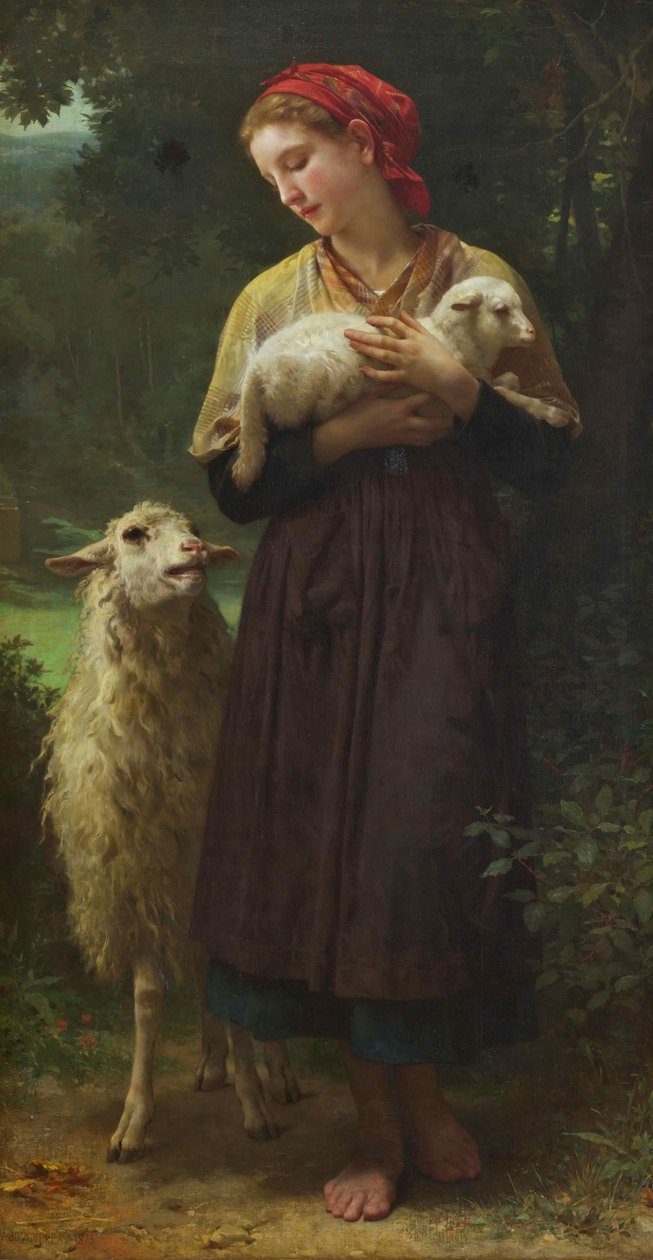 The Newborn Lamb (The Shepherdess) by William Adolphe Bouguereau