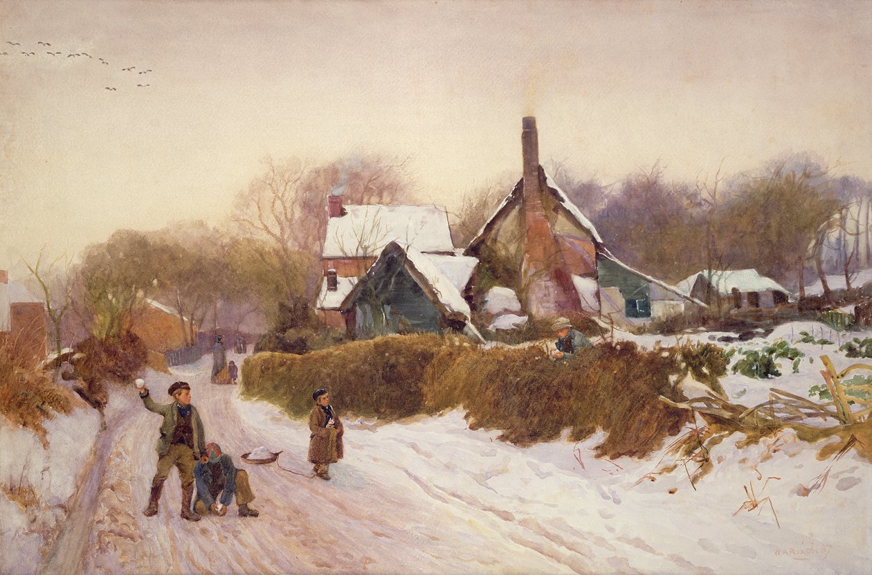 Boys Snowballing at Cookham Dean, 1887 by William Augustus Rixon