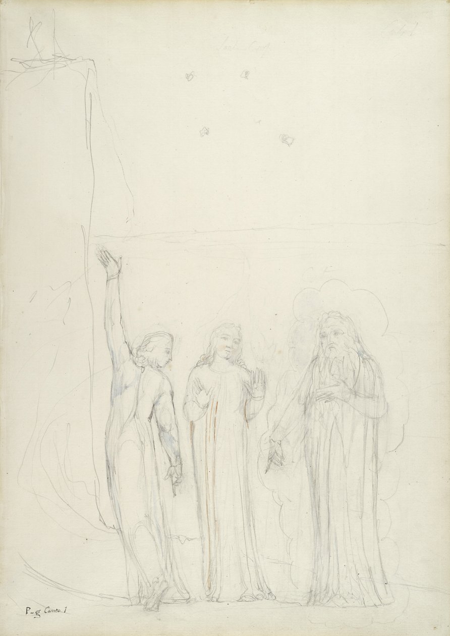 Dante, Virgil and Cato, illustration to the Divine Comedy by Dante Alighieri, 1824-27 by William Blake