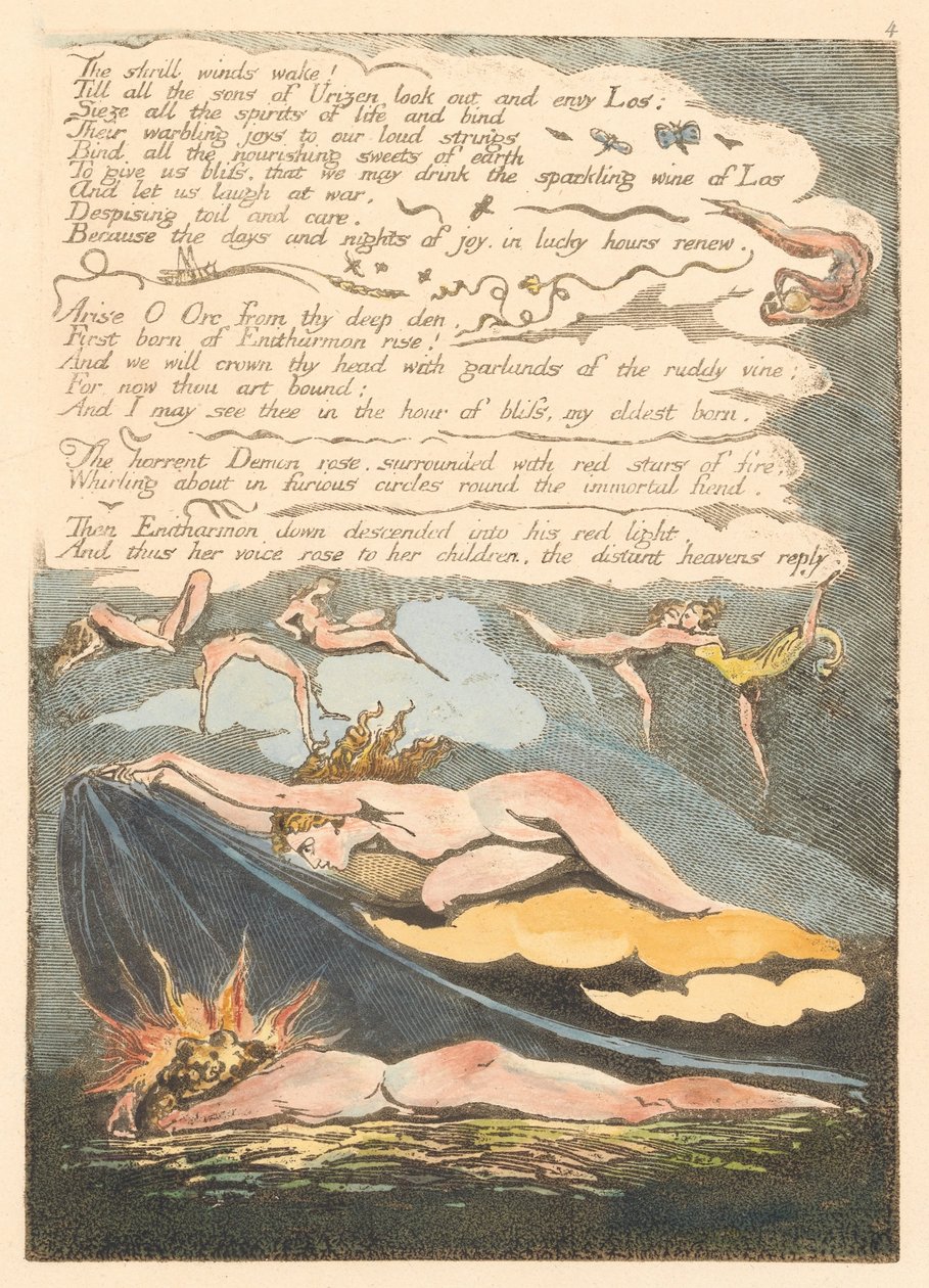Europe. A Prophecy, Plate 6, The shrill winds wake... (Bentley 7) by William Blake