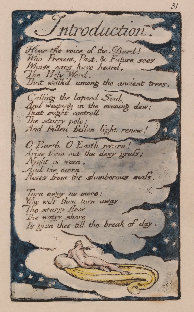 Songs of Innocence and of Experience, Plate 31, Introduction (Bentley 30) by William Blake