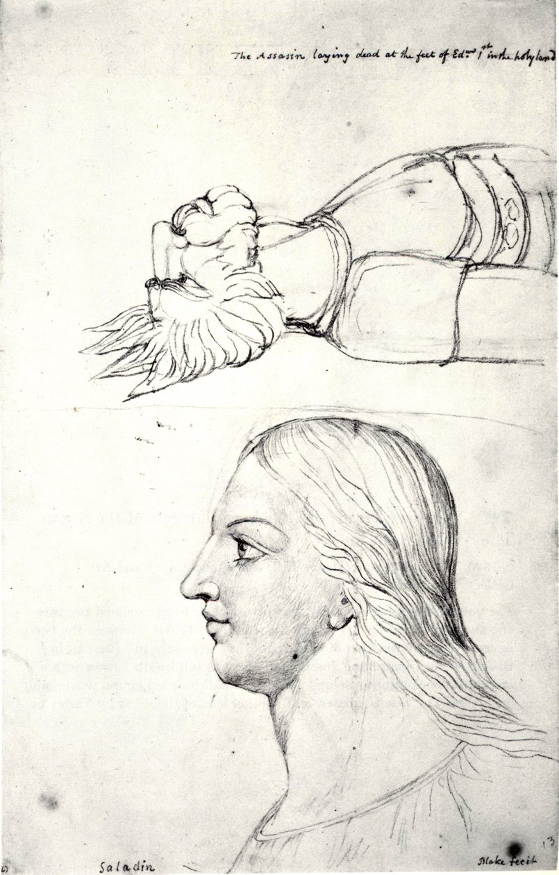 Visionary Heads of Saladin and the Assassin by William Blake