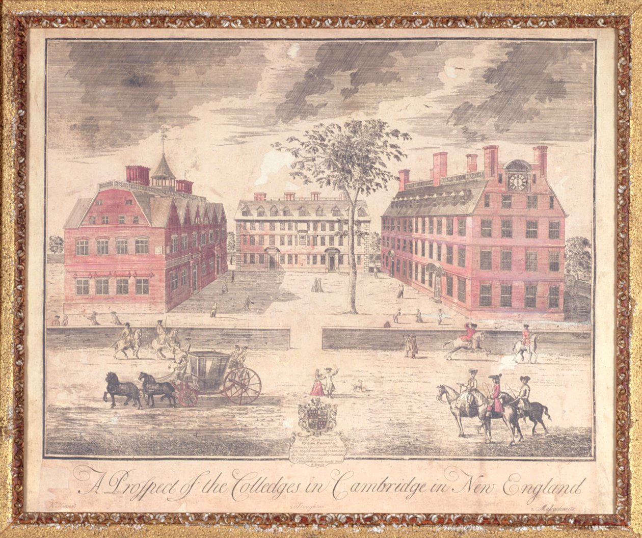 A Prospect of the Colleges in Cambridge in New England, engraving attributed to John Harris, 1726 by William Burgis