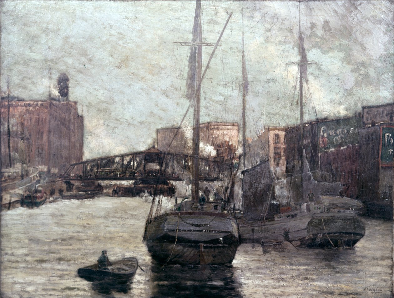 View of the Chicago River showing Clark Street Bridge, 1910-12 by William Clusmann