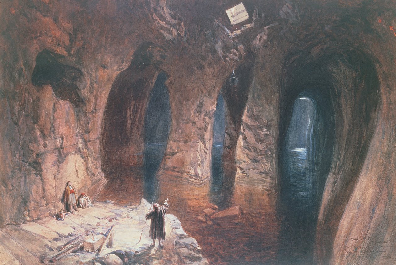 Bahr El Khabeer on The Great Sea: rockcut cisterns under the site of Solomons Temple, 1870 by William Crimea Simpson