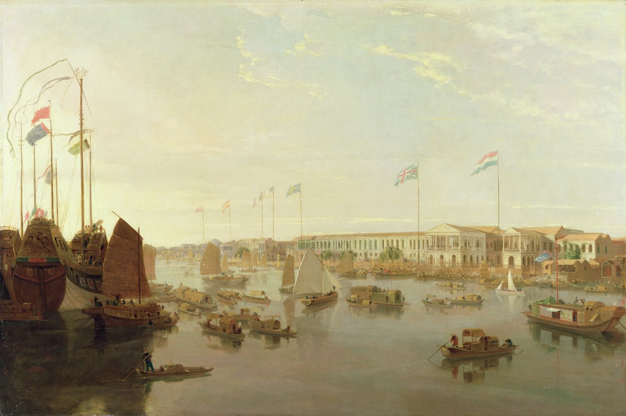 The European Factories, Canton, 1806 by William Daniell