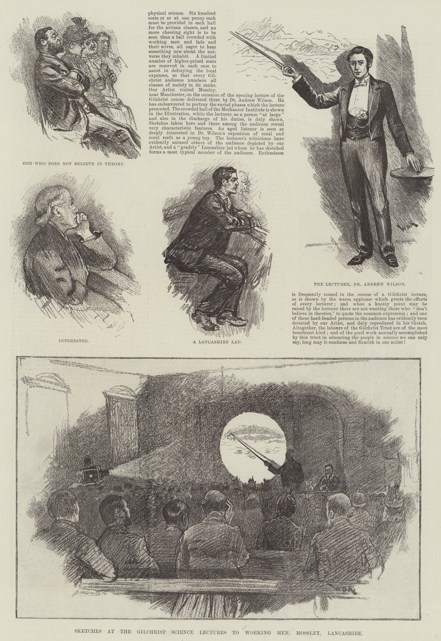 Sketches at the Gilchrist Science Lectures to Working Men, Mossley, Lancashire by William Douglas Almond