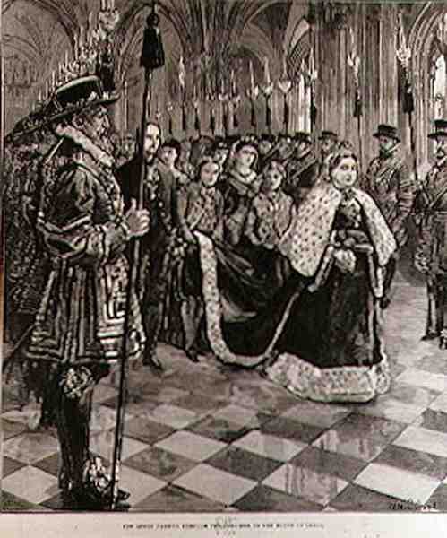 The Queen Passing through the Corridor to the House of Lords, from The Illustrated London News by William Heysham after Overend