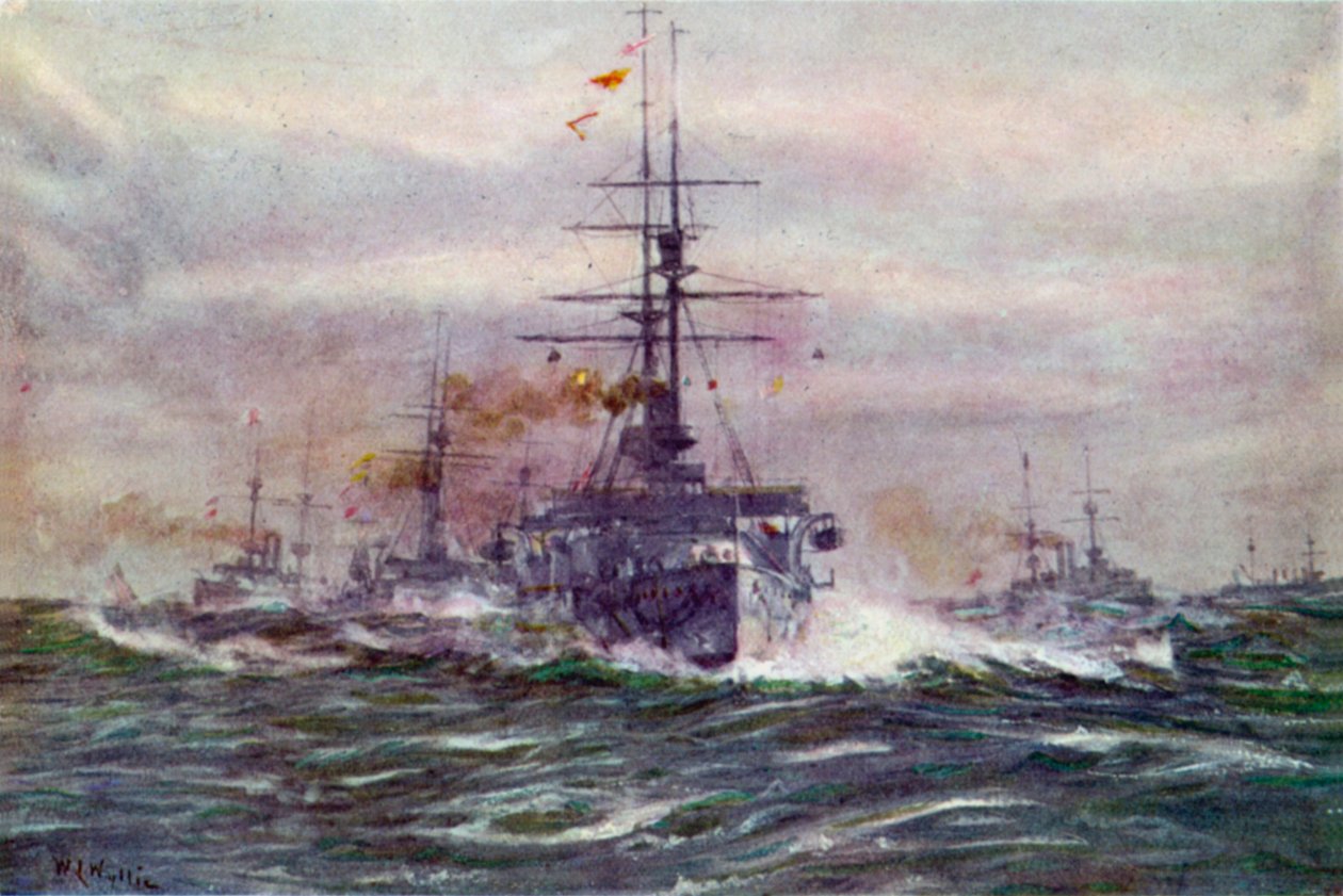 Battleships of the White Era at sea by William Lionel Wyllie