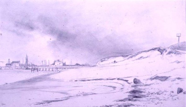 River Bank with Jetty and Buildings by William Roxby Beverly