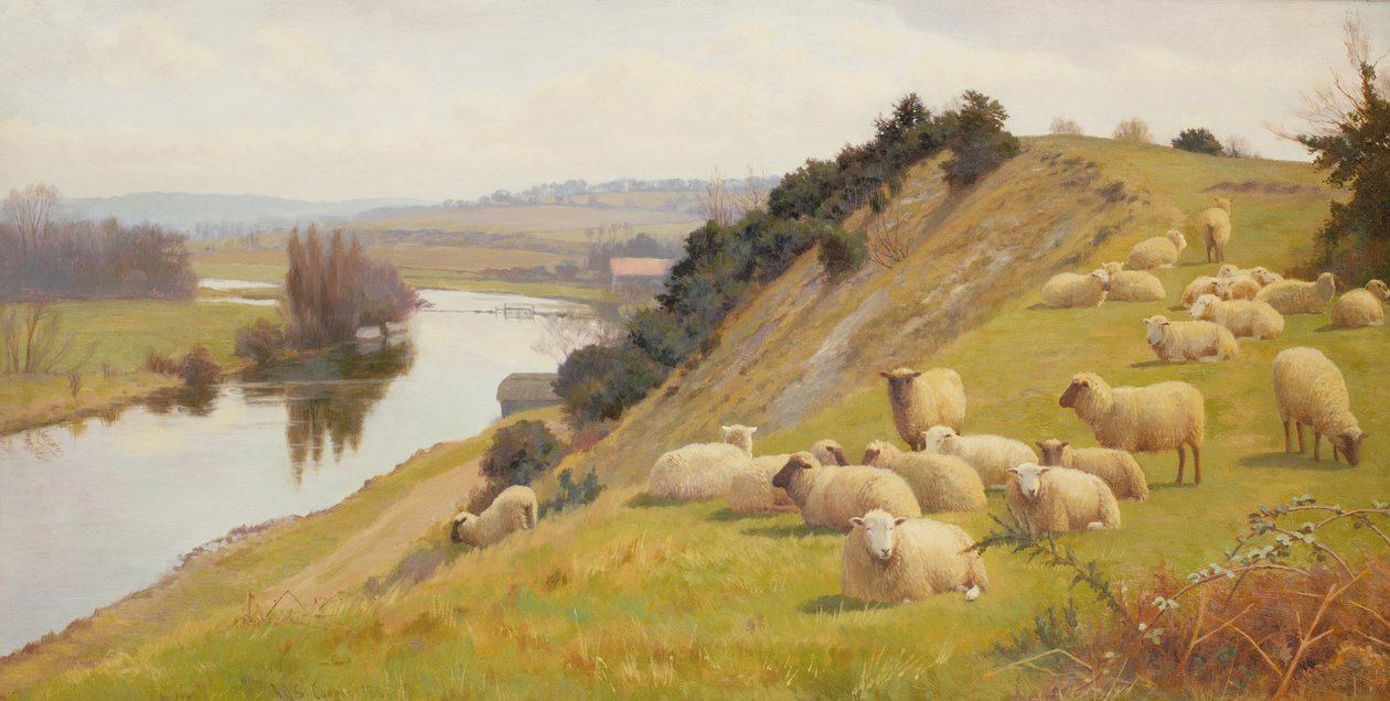 A Riverside Pasture with Sheep by William Sidney Cooper