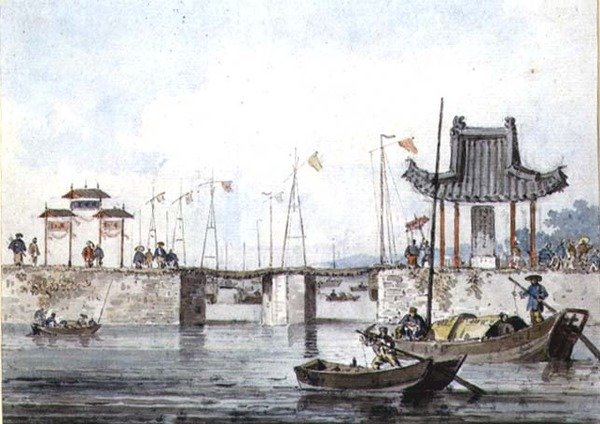 Vessels near a sluice by William Alexander