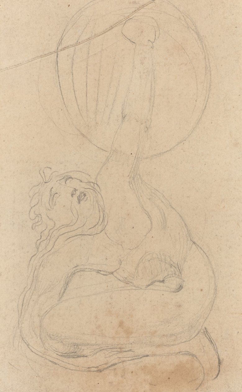 A Crouching Figure Holding a Shield by William Blake