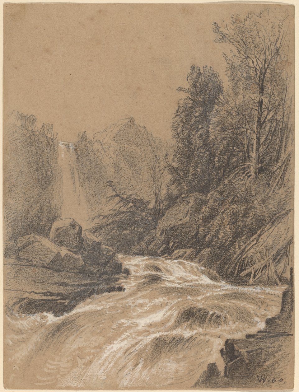 Mountain Landscape, Stream and Waterfall by William Hart