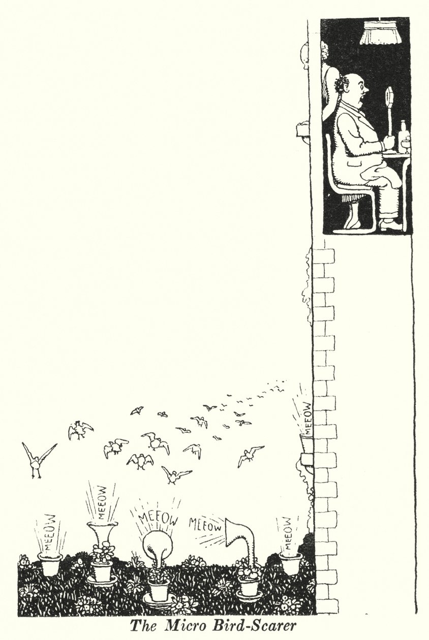 The Micro Bird-Scarer (lithograph) by William Heath Robinson