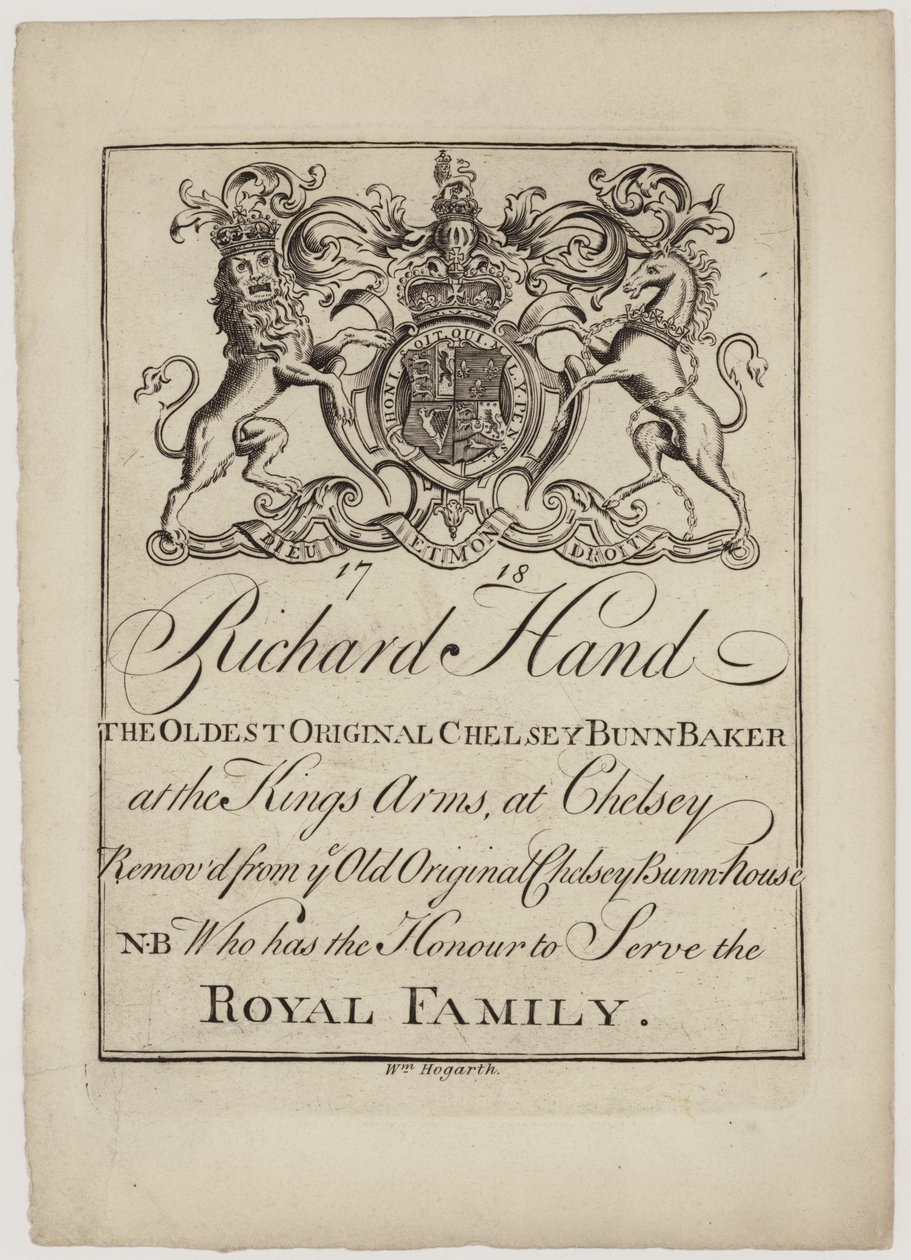 Bun Baker, Richard Hand, trade card by William Hogarth