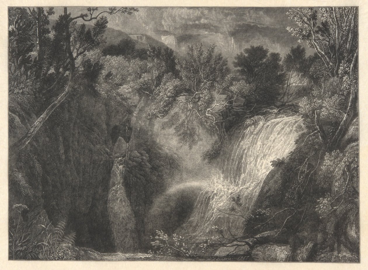 Landscape with Two Waterfalls by William James Linton