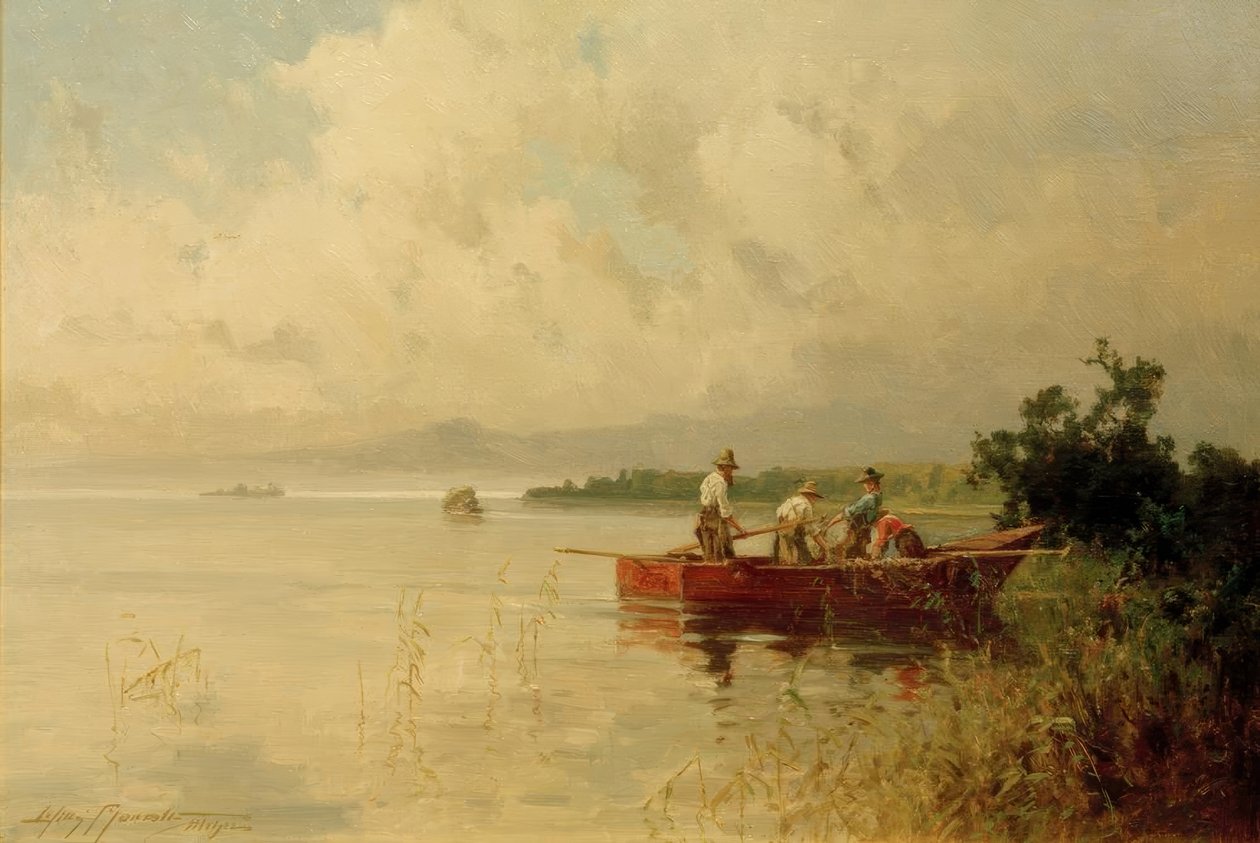 Fishermen on the Summer Chiemsee Shore by Willy Moralt