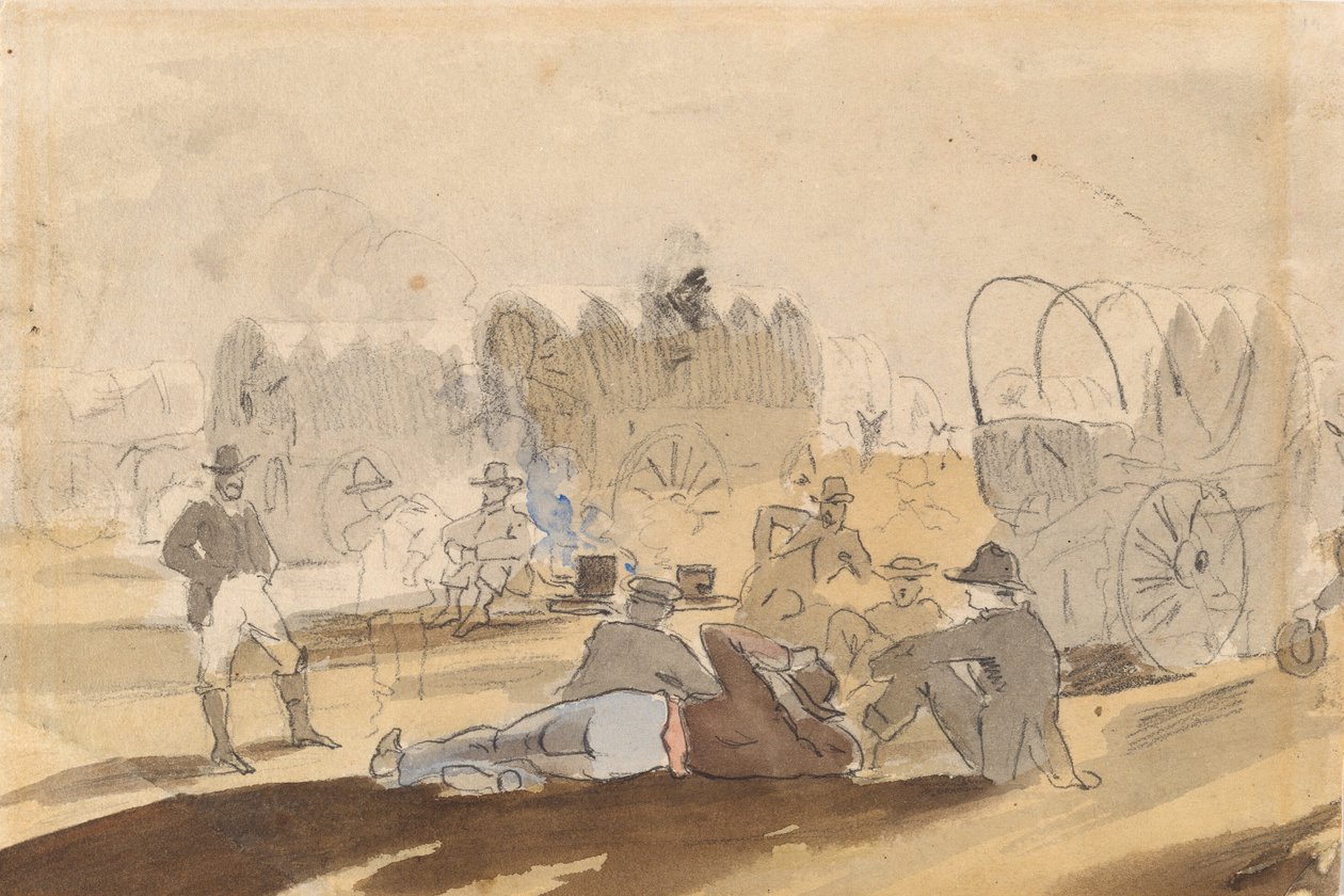 Caravan with Covered Wagons Resting (recto) by Winslow Homer