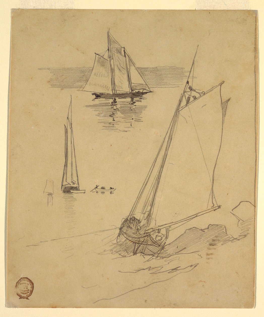 Three Sketches of Schooners, probably 1880 by Winslow Homer