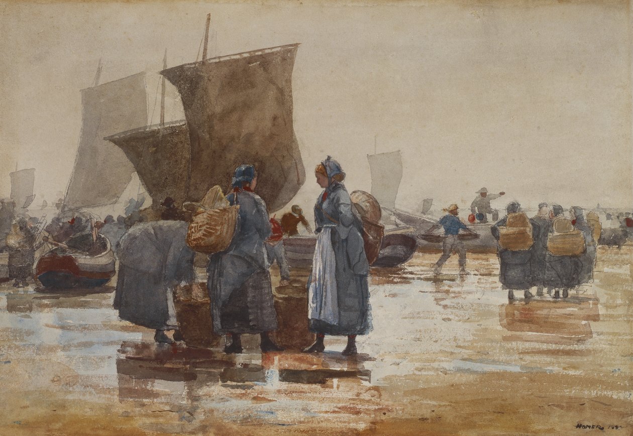 Fisherfolk on the Beach at Cullercoats by Winslow Homer