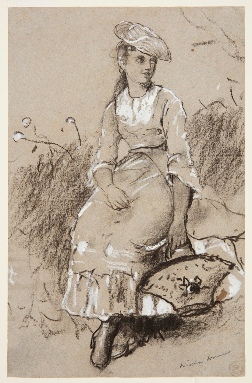 Seated Girl with a Basket by Winslow Homer