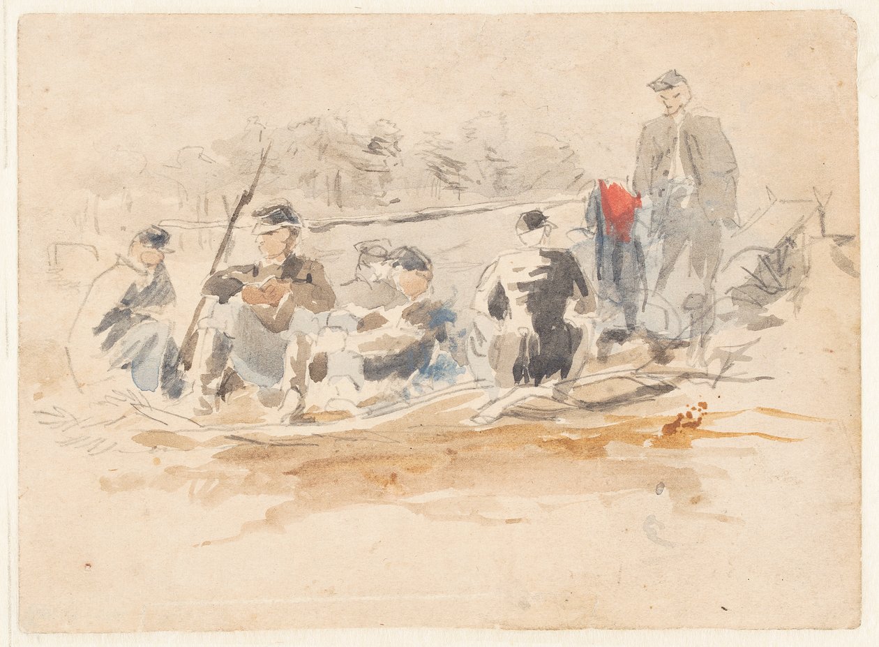 Soldiers Seated in a Group by Winslow Homer