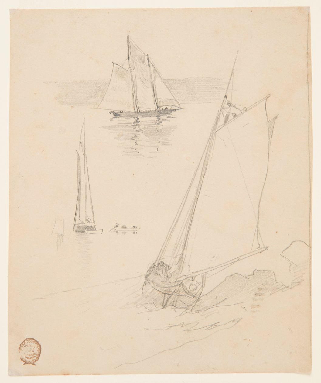 Three Sketches of Schooners by Winslow Homer