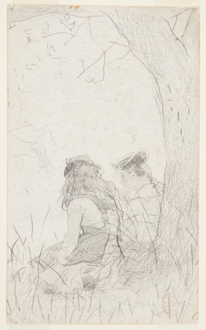Two Girls Seated on a Bank by Winslow Homer