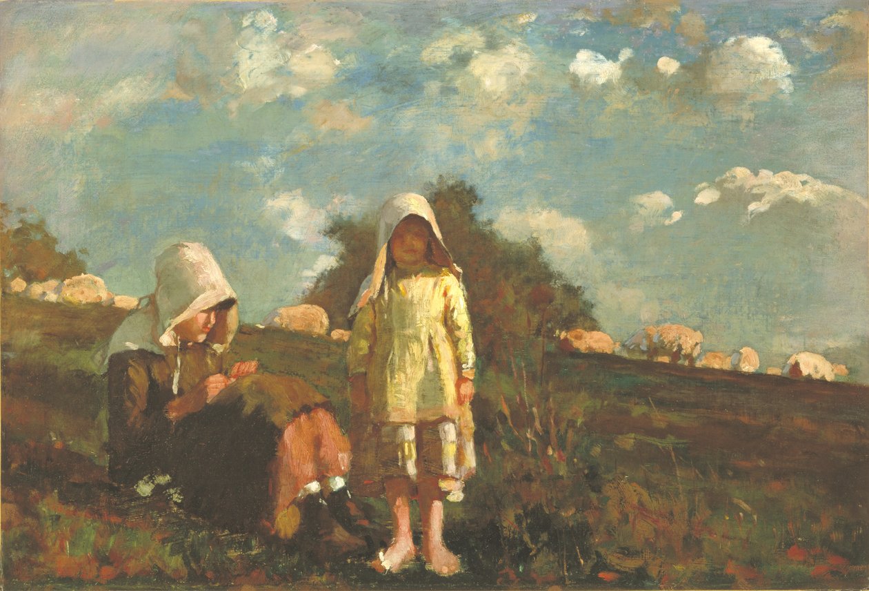 Two Girls with Sunbonnets in a Field by Winslow Homer