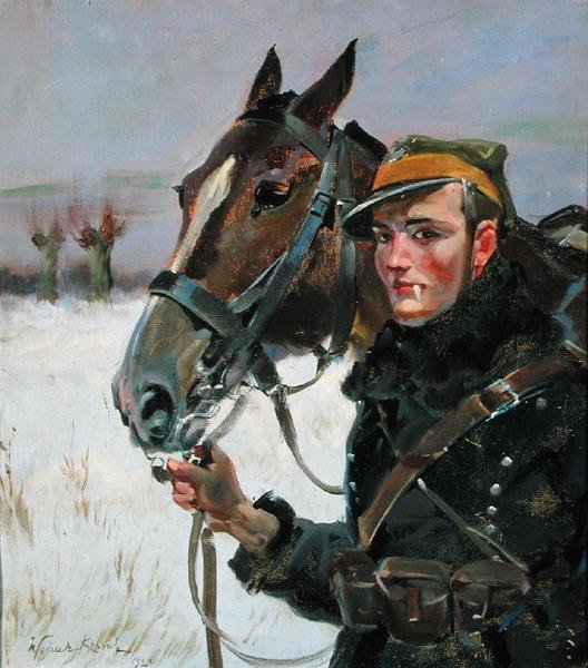 Soldier with a Horse by Wojciech Kossak