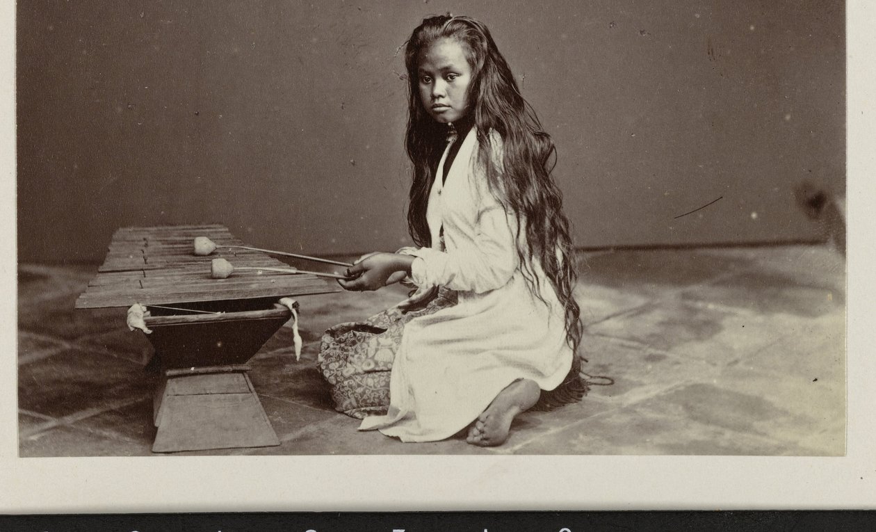 Girl Playing a Xylophone by Woodbury and Page