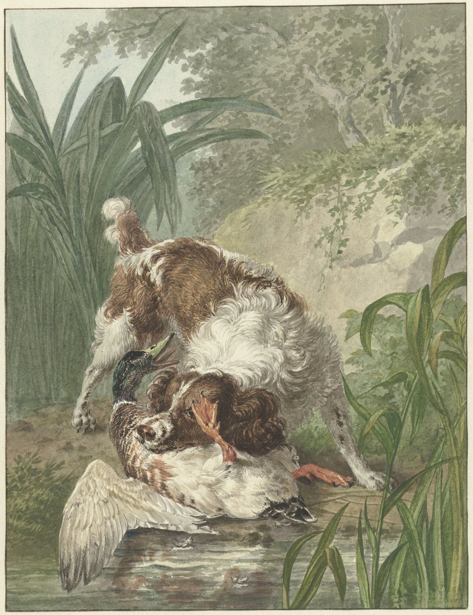 Hunting Dog Catches a Duck by Wybrand Hendriks