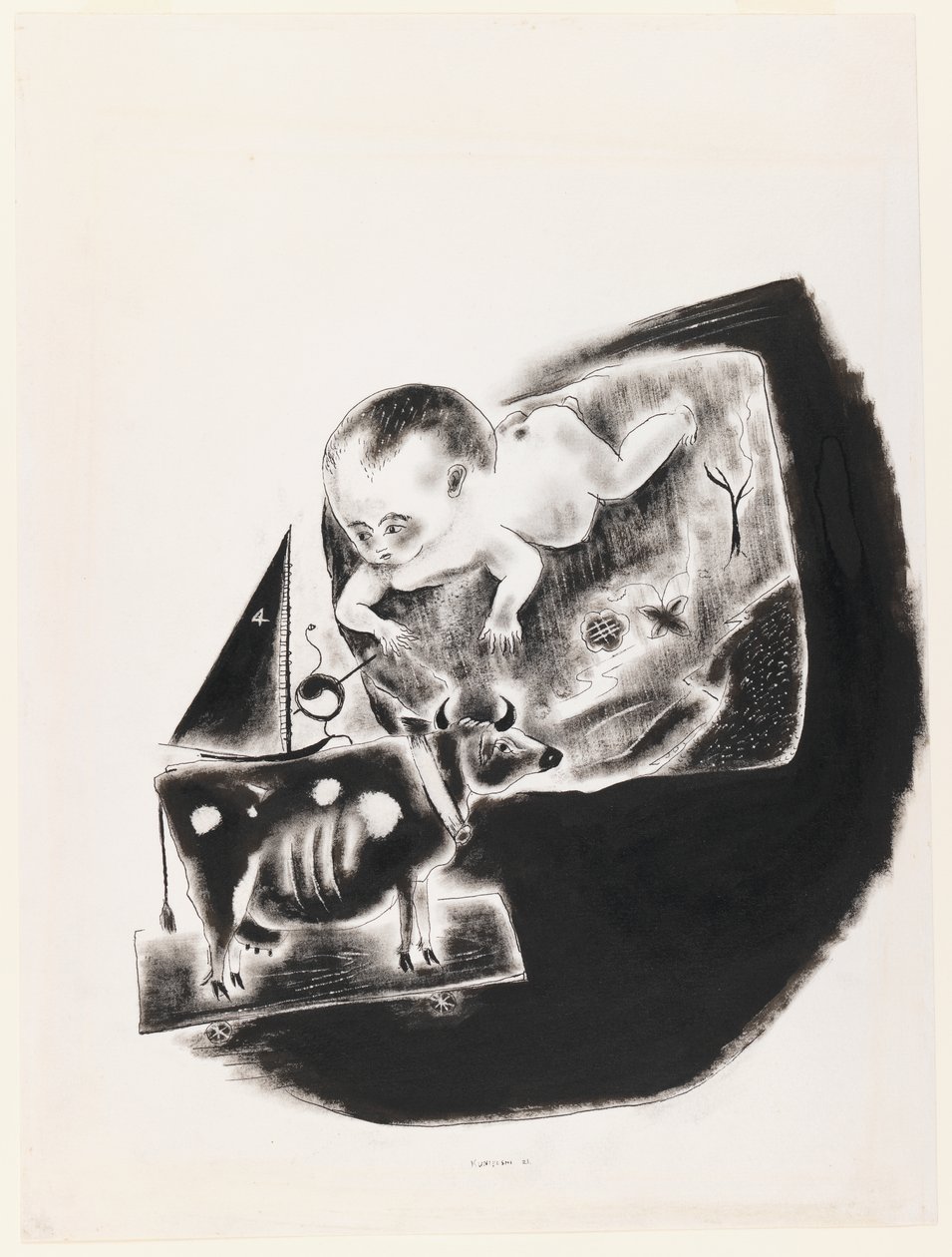 Baby and Toy Cow by Yasuo Kuniyoshi
