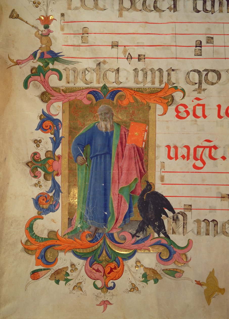 Missal 515 f.9r St. John the Evangelist (border illuminated by Filippo do Mateo Torelli, detail from a Choir Book executed before 1449) by Zanobi di Benedetto Strozzi