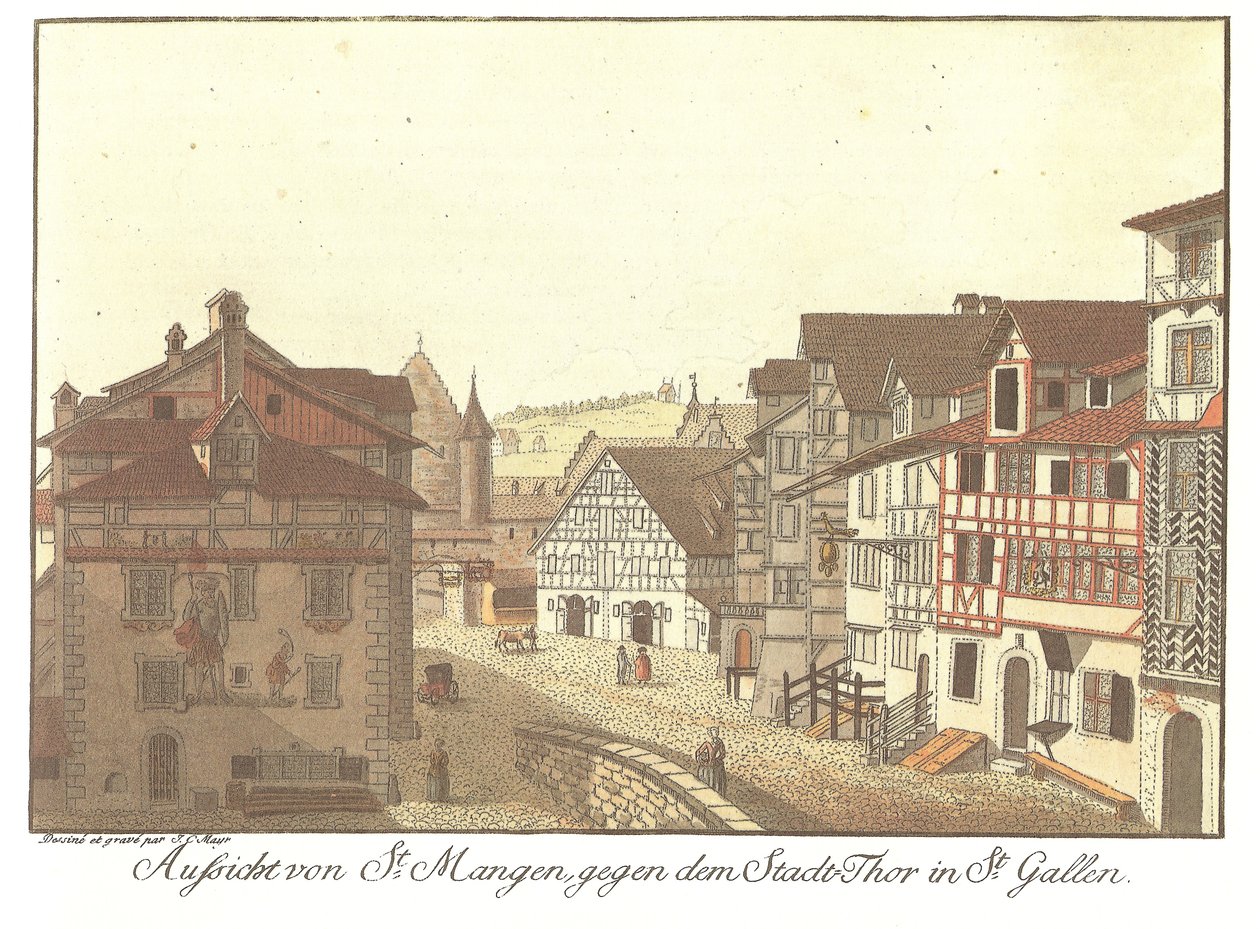 View from St. Mangen towards the City Gate in St. Gallen by Zeichner und Kupferstecher