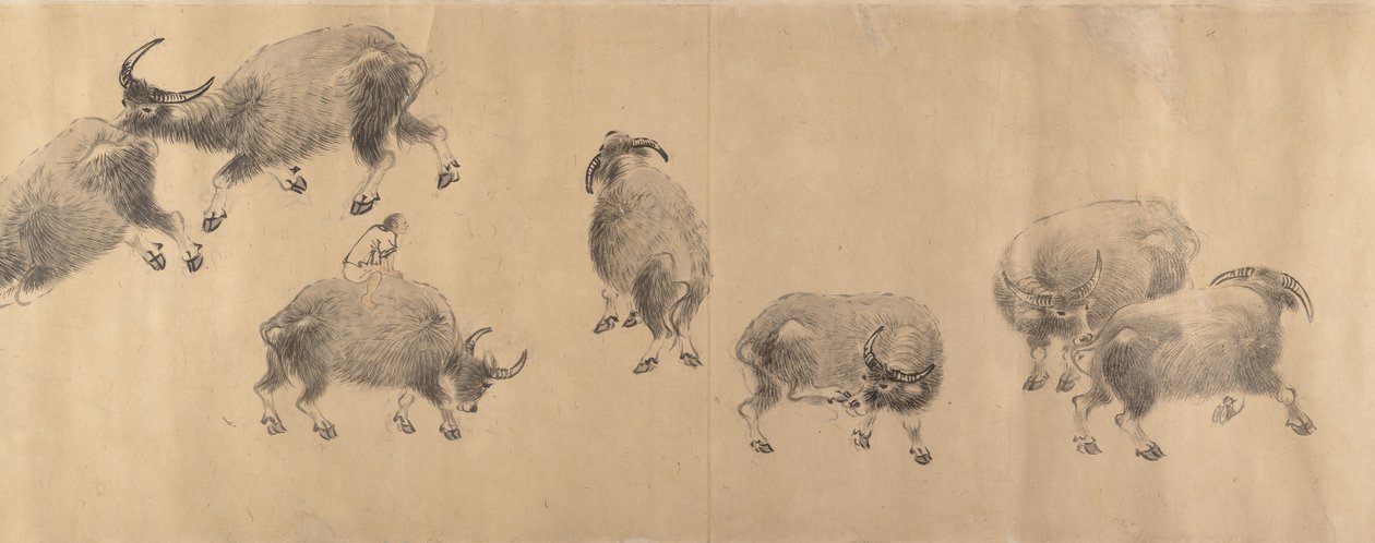 Water Buffaloes, dated 1639 by Zhang Hong