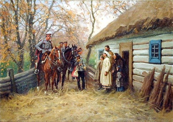 Cavalry Patrol in Front of a House by Zygmunt Rozwadowski