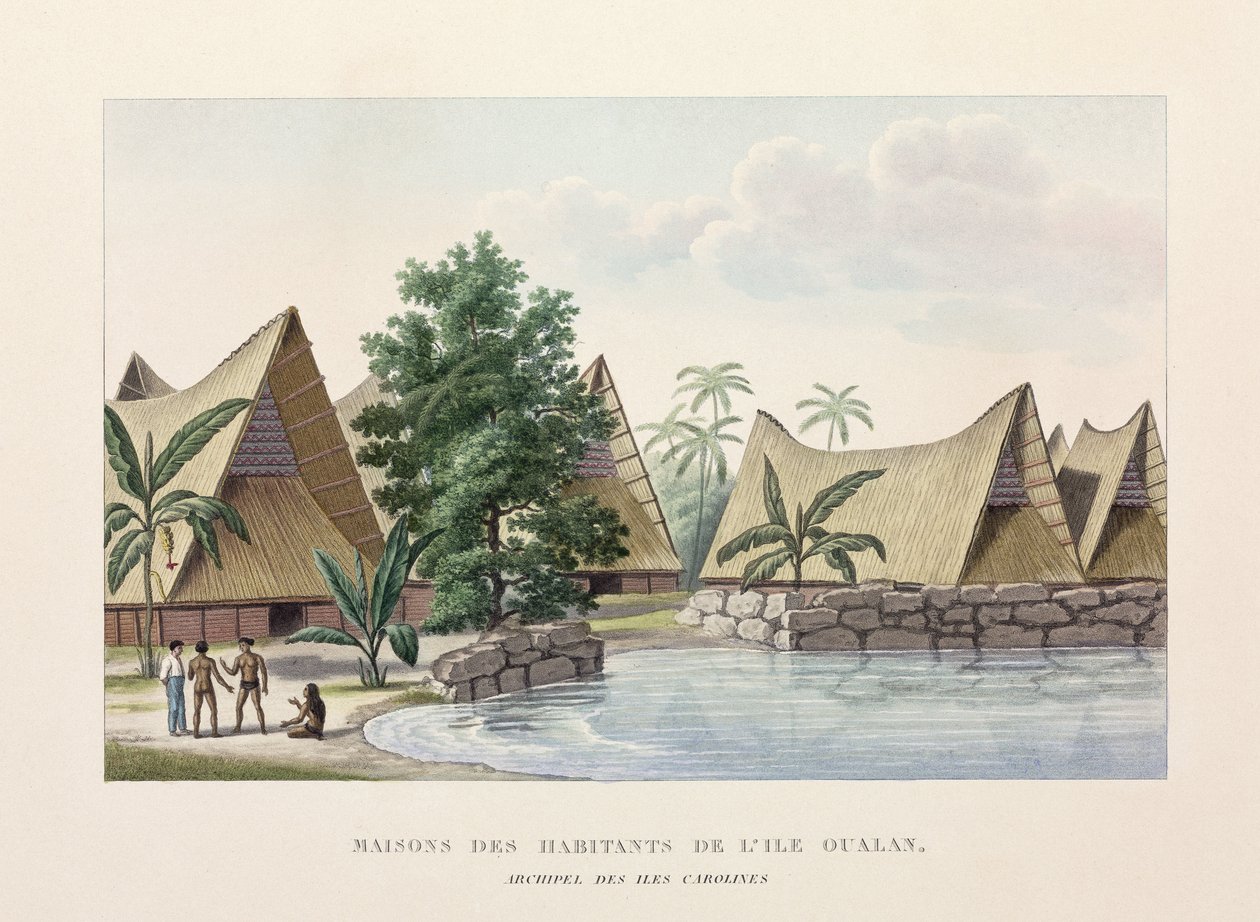 Houses on Oualan, Caroline Islands by Frederick (attr. to) Barnard