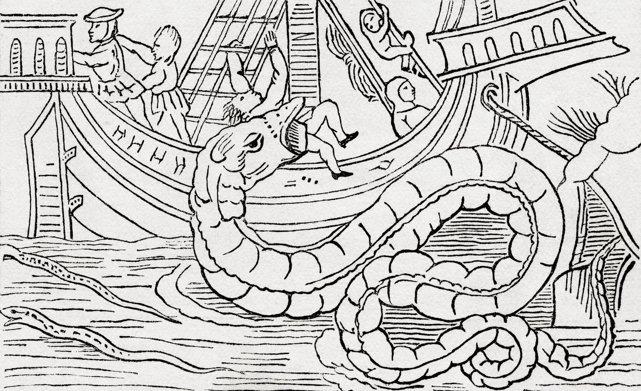 Man being eaten by a sea serpent by . .