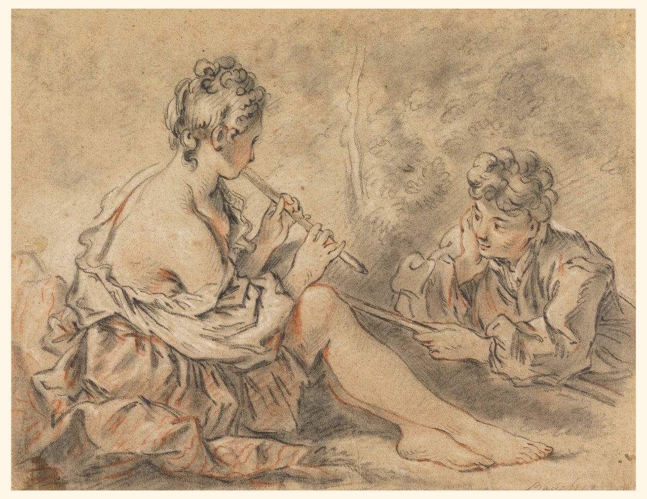 Shepherdess Piping to a Shepherd by after Francois Boucher