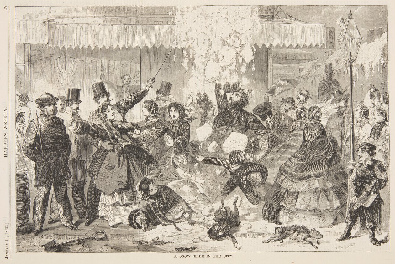 A Snow Slide in the City by after Winslow Homer